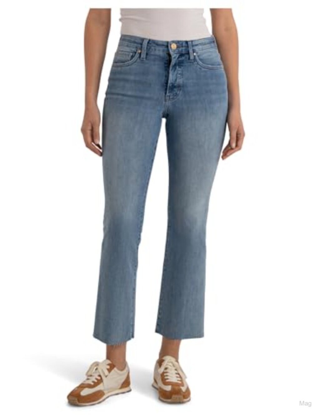 KUT from the Kloth Kelsey High-Rise Flare Ankle Jeans Raw Hem Cropped